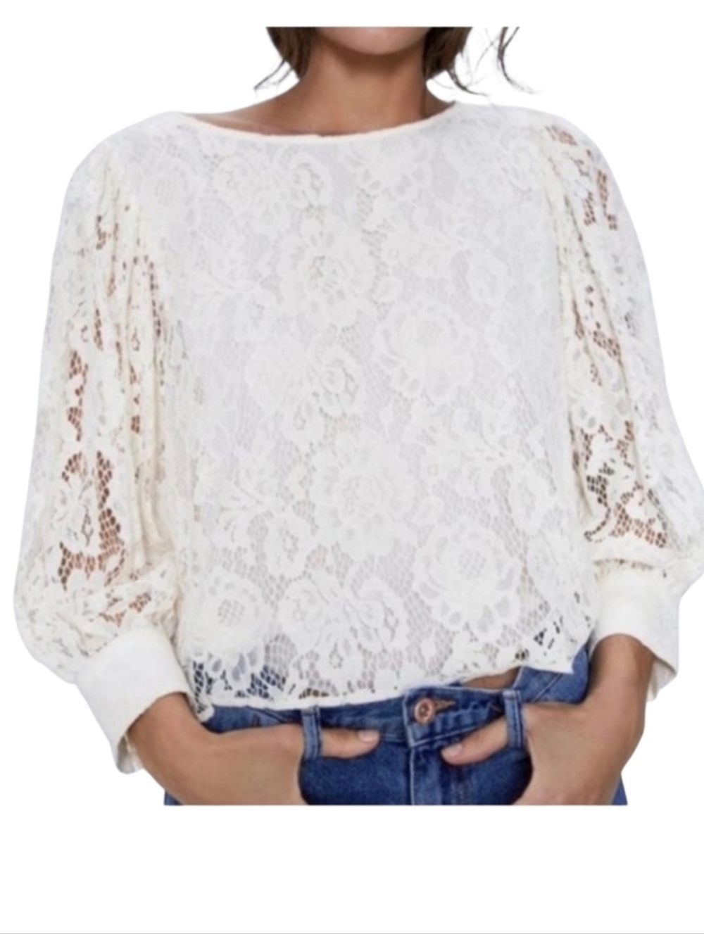 Zara Women's Romantic Cream Femenine Floral Lace Cottagecore Top Sz M